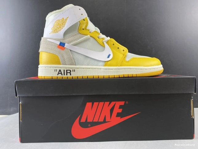MaikeSneakers Powder Jordan 1 Dark Air NRG White Off-White x AQ0818-149 Yellow-Cone 0812